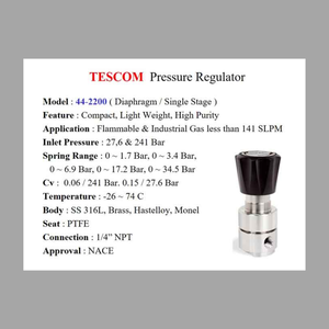 TESCOM 44-2200 เครื่องควบคุมแรงดันไฟฟ้าสำหรับห้องปฏิบัติการ พร้อมสถานีลดแรงดันและลดอุณหภูมิ 44-2200 TESCOM 44-2200 Laboratory-G - Product Image 3