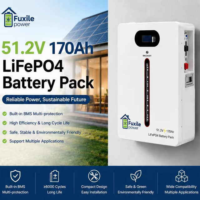 Wall-Mounted Split LiFePO4 Battery Pack 51.2V 170Ah 5-10kW Output Hybrid/Off-Grid Home Solar Energy Storage Built-in BMS