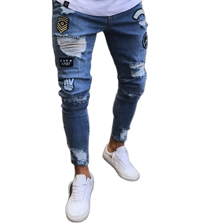 Custom New Design Top Quality Men Moda Calças Pretas Jeans Calças Oem Denim Rasgado Fantasia Sem Marca Stretch Men Jeans Para Homens