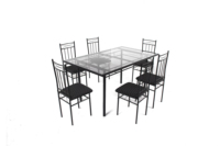 YUKAI Ensemble de table à manger au design moderne avec 4 chaises coussins Dessus de table en verre pour la maison ou l'hôtel pour la Room-DS-014 à manger