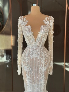 Vestido de Novia de Encaje Blanco Estilo Sirena, Talla Grande, con Perlas, Transparente, Estilo Vintage, Vestidos de Novia Árabes Aso Ebi - Product Image 6