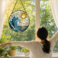 Mavi ve Beyaz Dalgalar Vitray Pencere Asılı Güneş Yakalayıcı Hediyeler 9*9cm/16x16cm/20x20cm/25x25cm/30x30cm