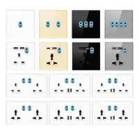 Interrupteur en verre trempé noir, bouton à levier personnalisé, panneau lumineux LED, type 86, ensemble de prises murales encastrées, 2 ports USB-A, 2 ports USB-C