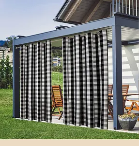 Amity Modern British Style Polyester Cotton Checkered Curtains Home Decoration Waterproof Outdoor Curtains With Perforated