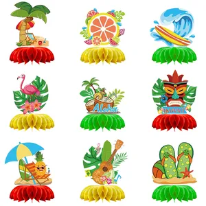 9 Stuks Hawaiiaanse Luau Honingraat Tafel Middelpunt Tiki Honingraat Centerpieces Tropische Tafel Middelpunt 3D Flamingo KS674