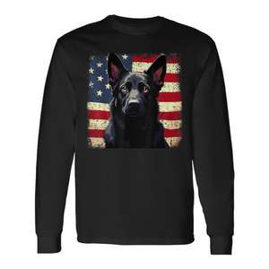 T-shirt à manches longues pour amoureux des chiens, berger allemand noir, drapeau américain, USA - Product Image 1