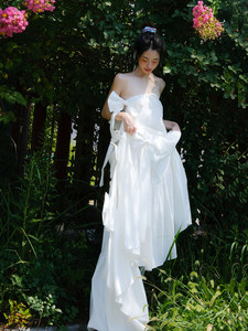 Vestido de <span class=keywords><strong>Novia</strong></span> Blanco para la Mañana, Vestido de Compromiso, Vestido para Brindis, Vestido de Alta Gama sin Tirantes con Lazo, <span class=keywords><strong>Falda</strong></span> Larga - Product Image 2