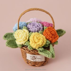 Multihead Roses Potted <b>Small</b> Knitted Flower <b>Basket</b> Colorful Handmade Crochet Rose <b>Basket</b> - Product Image 6