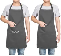 ブラックグレープレーンデザインリネンポリエステル男性女性保護キッチンクリーニングクッキングエプロン、カスタマイズされたロゴ印刷