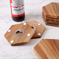 Sous-verres et tapis hexagonaux en bois d'acacia écologiques antidérapants de style nordique, directement de l'usine, avec ouvre-bouteille, idée cadeau pour la cuisine