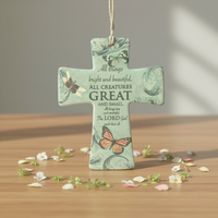 Ornement de Noël personnalisé en céramique écologique, blanc vierge pour sublimation, pendentif croix en porcelaine pour sapin de Noël, design traditionnel