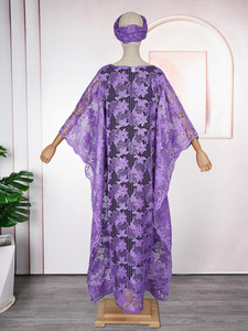 Abito Boubou Africano di Lusso in Pizzo, Abbigliamento Musulmano Femminile, Dashiki Ankara, Caftano in Pizzo, Abito da Sera Lungo per Matrimoni e Feste - Product Image 3