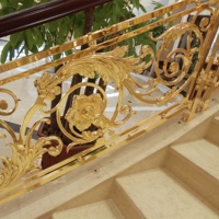Rampe d'escalier et de balcon de style européen haut de gamme en bois et laiton doré, longueur personnalisable pour villas et hôtels