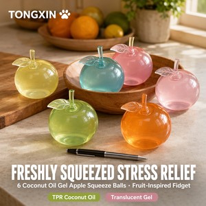 TikTok 6 piezas de juguetes antiestrés de gel translúcido TPR con aceite de coco y forma de manzana, de subida lenta, para ASMR, regalo, venta al por mayor TONGXIN - Product Image 3