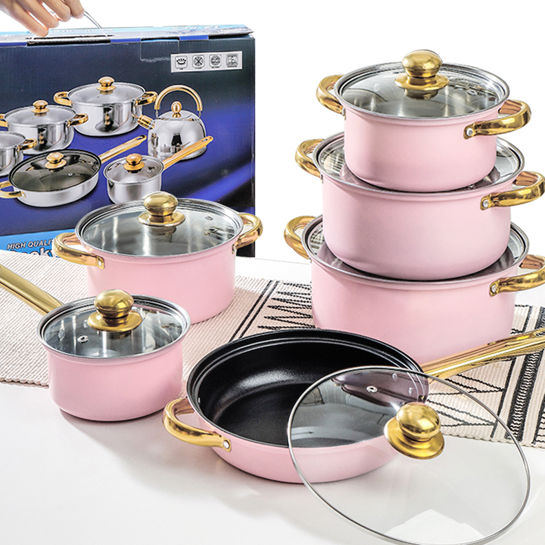 6 Pcs Pink Stainless Steel Cooking