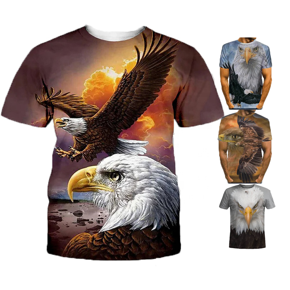 Camiseta de poliéster 3d para homens, camiseta masculina com estampa animal