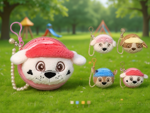 Borsa rotonda in peluche a forma di cartone animato da 10 cm per bambini con portachiavi a catena di perle - Product Image 2