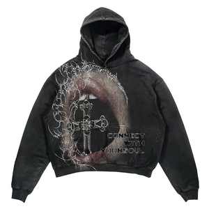 Sweat à capuche oversize pour homme, style streetwear, délavé à l'acide, nouvelle mode, 100% coton avec impression de logo personnalisé, automne - Product Image 2