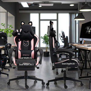 Silla de Juego Ergonómica de Cuero con Orejas de Gato de Dibujos Animados - Cómoda Silla Ejecutiva para Esports con Reposapiés de Acero Inoxidable y Elevación de Gas de 4 Etapas - Product Image 5