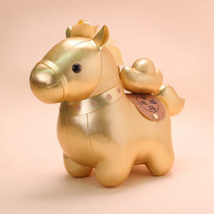 L'année du cheval immédiatement riche mascotte dorée cheval poupée en peluche mignon zodiaque cheval doré pour cadeau de vacances - Product Image 3