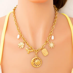 Collar con Colgante de Moda, Cadena Dorada, Dijes de Sol, Luna y Conchas Marinas, Joyería para Fiestas, Colgantes Temáticos de Aleación de Zinc XL31641 - Product Image 4
