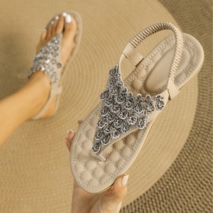 Nouvelles pantoufles de luxe à strass, à bout ouvert, à semelle plate, à bout rond, à semelle souple, antidérapantes, pour l'été, la plage, décontractées, respirantes - Product Image 3