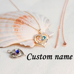 Kalung Batu Kelahiran Hati 2 Nama yang Dipersonalisasi Liontin Terukir Khusus Hadiah Hari Ibu/Hari Valentine untuk Wanita - Product Image 1