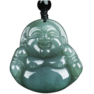 Pendentif en jade Cui naturel certifié de qualité A, type glace, Amitabha Bouddha blanc - Product Image 1