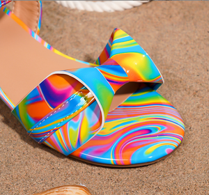 Nouvelles sandales d'été à talons hauts pour filles, avec nœud, semelle souple et confortable, colorées, ornées de cristaux, pour enfants - Product Image 4