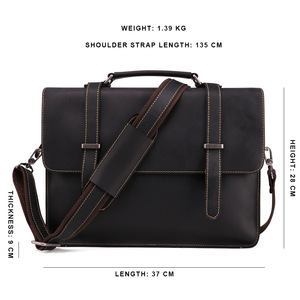 Genuine Leather Men's <b>Briefcase</b> Large Capacity Business Handbag Dark Brown Solid Color Sewing Thread Design - Product Image 5