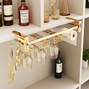 Cubiertos de varias filas de Metal dorado, almacenamiento debajo del gabinete, colgante de vino tinto, soporte para pañuelos de vidrio, estante de secado de platos, cordón - Product Image 2