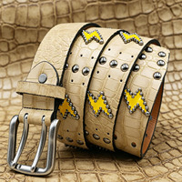Ceinture en PU gaufré effet crocodile crème JULUN pour homme, boucle double ardillon argent antique, style punk streetwear pour jeans