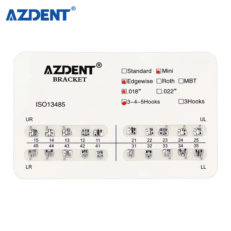 Стандартный стоматологический кронштейн AZDENT MBT 022, Ортодонтические металлические скобы