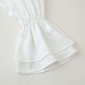 Blusas Holgadas de Moda Casual para Mujer, Blancas, de Manga Larga, Sedosas y Transpirables, con Cuello Camisero, Manga Trompeta y Botones con Lazo - Product Image 5