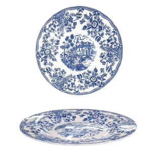 Piatto Piatto in Porcellana Bianca con Decorazione Blu Diamantata 27,5 CM - Product Image 1