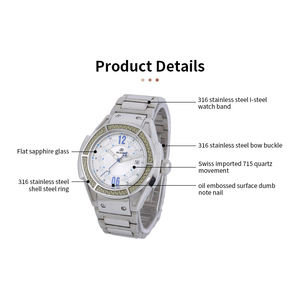 <span class=keywords><strong>Montre</strong></span> à quartz pour <span class=keywords><strong>homme</strong></span> de luxe en acier inoxydable 316 <span class=keywords><strong>ultra</strong></span>-fine noire décontractée et élégante avec cadran arabe personnalisé, pointeur Ronda, jour/date - Product Image 2