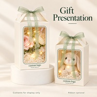 Boîtes cadeaux personnalisées avec fenêtre transparente, poignée en papier intégrée, papier couché, emballage rectangulaire pour fleurs, cadeaux en peluche
