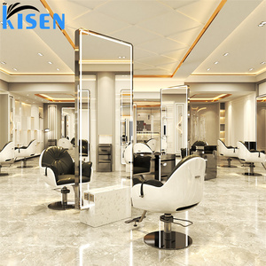 KISEN Stainless Steel Salon Display Cabinet Dressing <b>Table</b> And Storage Shelves Two-way With LED Light Makeup For Barber Shop Use - Product Image 2