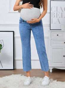 <span class=keywords><strong>Jean</strong></span> <span class=keywords><strong>de</strong></span> maternité taille haute jambe droite pour femmes confortable Stretch soutien du ventre pantalon <span class=keywords><strong>de</strong></span> <span class=keywords><strong>grossesse</strong></span> respirant Style décontracté Denim - Product Image 5