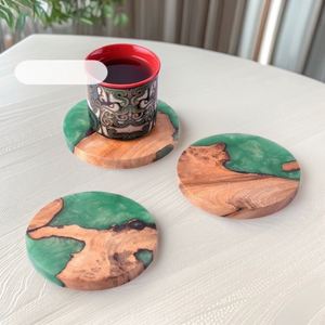 Posavasos de Madera para Tazas de Café, Resina Epoxi Verde, Estilo Madera, en Oferta - Product Image 4