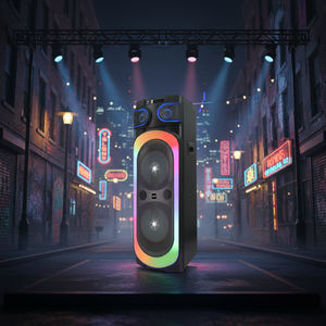 Enceinte professionnelle active de scène DJ karaoké sans fil avec double caisson de basses de 12 pouces, BT 5.0, lumière RVB, 150W, 2 micros - Product Image 1