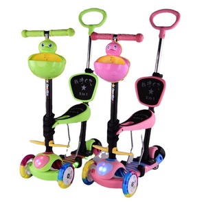 Lan Jingjing Kids <b>Scooter</b> 3 Wheel Adjustable Height With Seat For <b>2</b>-4 <b>Years</b> <b>Old</b> Children Blue Green Pink - Product Image 2