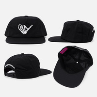 Casquette Ripstop personnalisable, ajustable, 5 panneaux, imperméable, non structurée, en nylon, avec fermeture snapback, logo brodé, noire, à visière plate