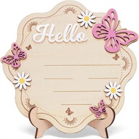 Panneau d'annonce de naissance pour fille, 6 pouces, 'Bonjour le Monde', plaque de naissance en bois superposée avec lettres en acrylique et papillons