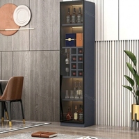 Meuble à vin moderne de luxe en verre noir OEM/ODM pour salon, avec éclairage LED et étagère à ouverture par pression