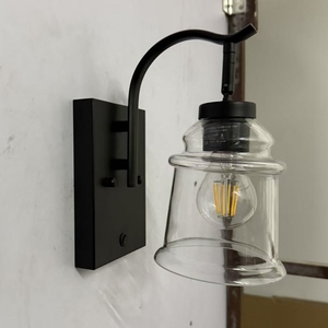 Applique <span class=keywords><strong>da</strong></span> <span class=keywords><strong>Parete</strong></span> Moderna in Metallo Nero <span class=keywords><strong>con</strong></span> Paralume in Vetro Trasparente, Lampada LED Industriale 3000K Luce Calda, Garanzia di 3 Anni per Camera <span class=keywords><strong>da</strong></span> Letto e Soggiorno - Product Image 2