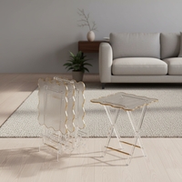 Ensemble table pliante et plateau en acrylique transparent moderne avec bordure dorée personnalisable, compatible lave-vaisselle, finition polie