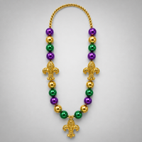 Collier de perles XXL Fleur de Lys 3 pièces pour Mardi Gras, violet, vert, or, bijoux de fête pour défilé de carnaval