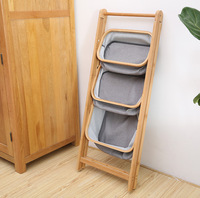 Panier à linge en bambou de qualité supérieure à 3 niveaux, organisateur de rangement pliable en tissu pour chambre, salle de bain et balcon
