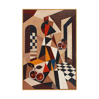 Peinture murale abstraite cubiste peinte à la main sur toile, nature morte géométrique, cerises à carreaux, peinture vintage pour salon et café